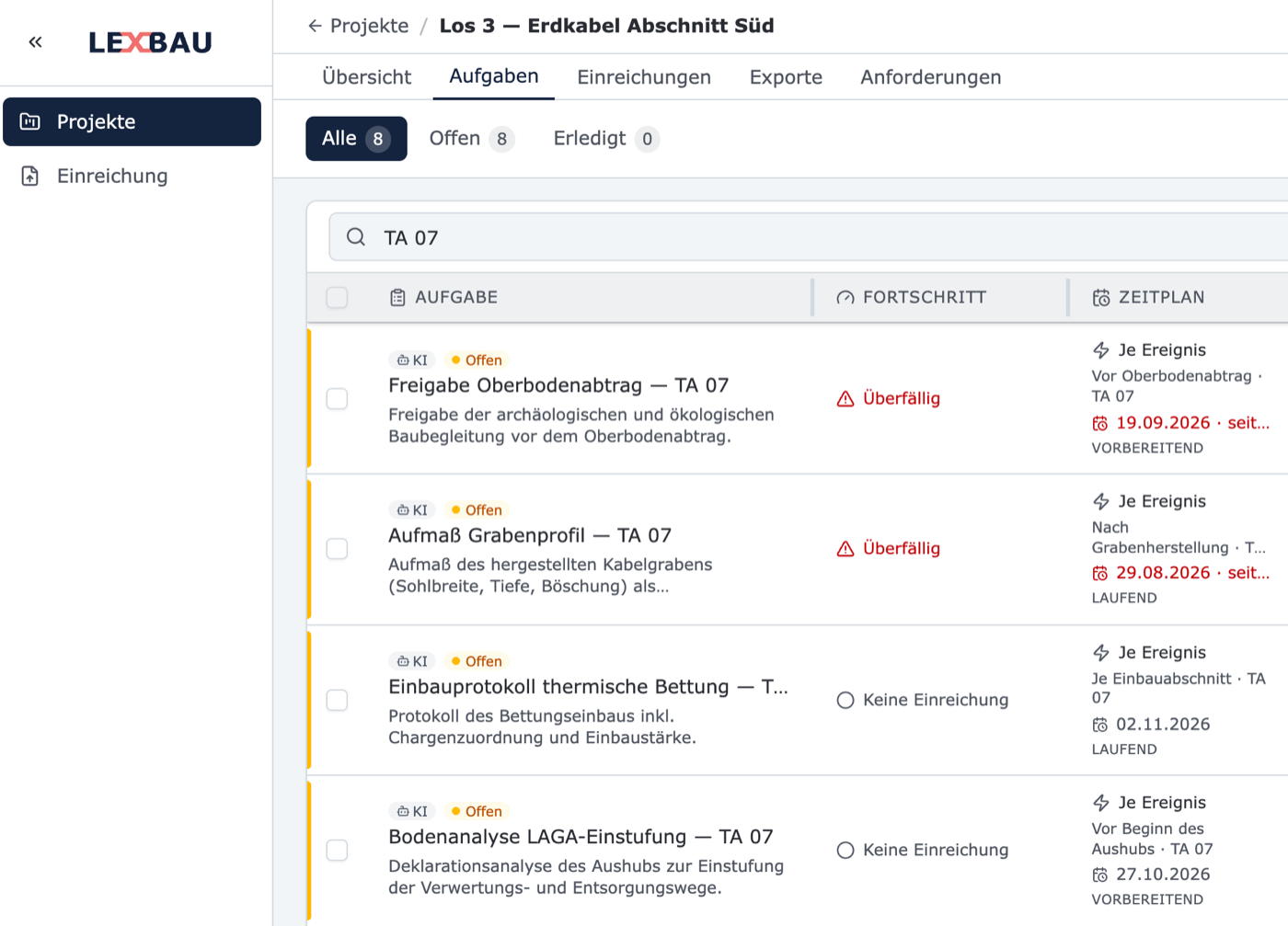 Ansicht Auftragnehmer in Lexbau